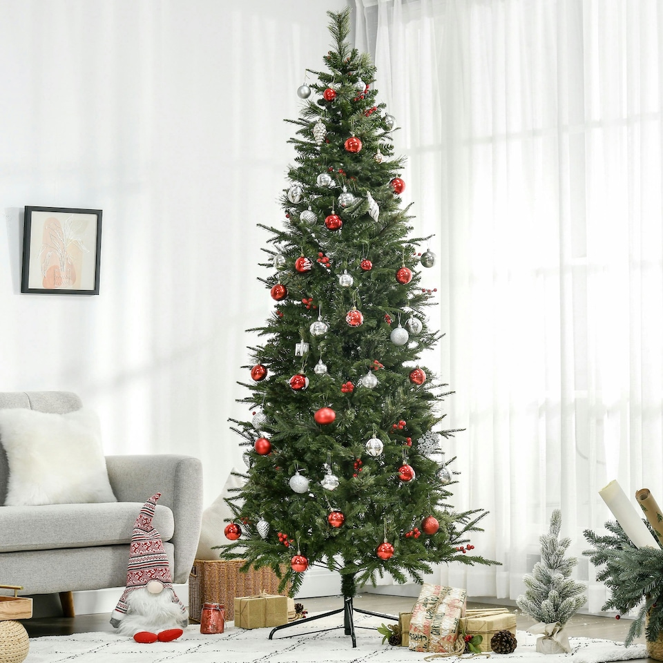 image 1 of HOMCOM 7ft Artificial Christmas Tree Holiday with Pencil Shape, Berries