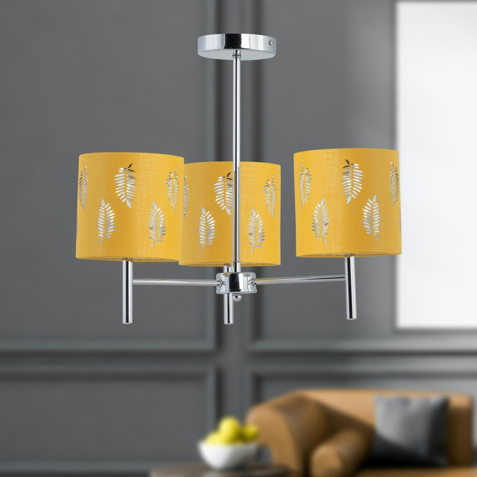 image 1 of Brea - Chrome 3 Light Fitting with Ochre Fern Shades Chrome | Yellow