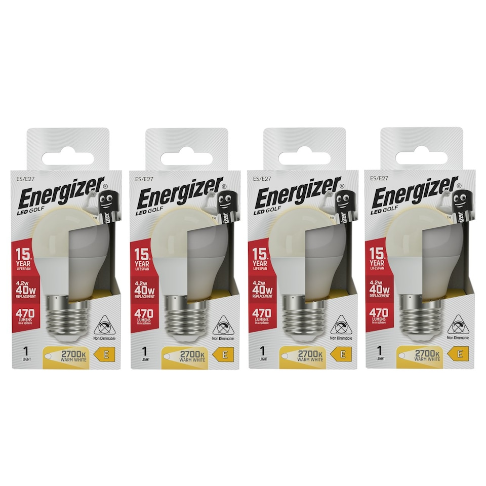 image 1 of Energizer LED Golf Ball E27 470lm 4.2W 2700K (Warm White) Light Bulb - Pack of 4