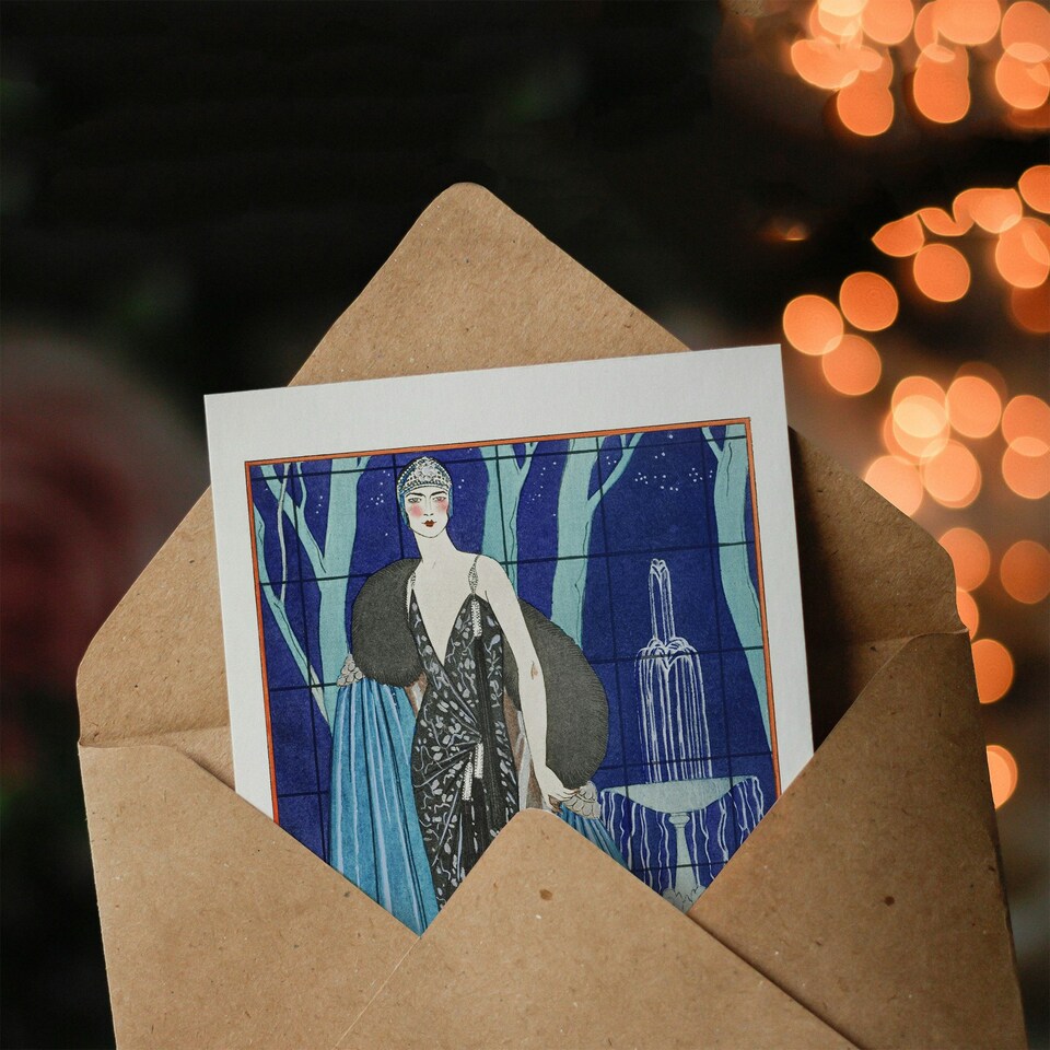 image 1 of George Barbier Art Card Alcyone Vintage Fashion Worth Advert