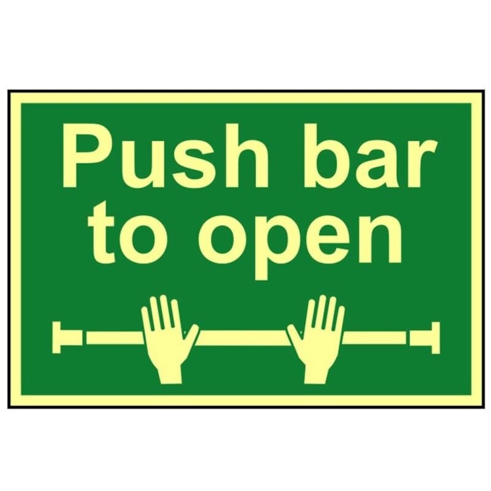 Scan Push Bar To Open - Photoluminescent 300 X 200mm - Multi Colour - 200 x 300mm