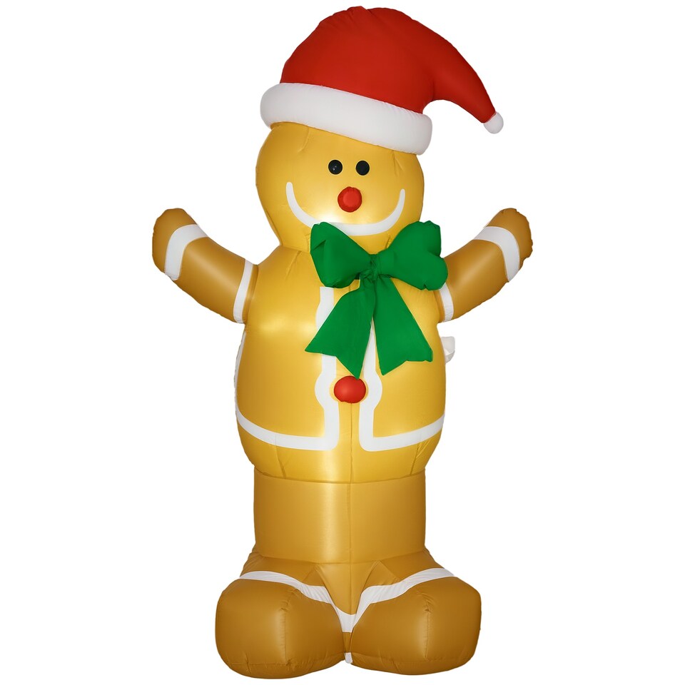 image 1 of HOMCOM 6ft Christmas Inflatable Gingerbread Man & Santa Hat Safe Outdoor Decoration w Accessories