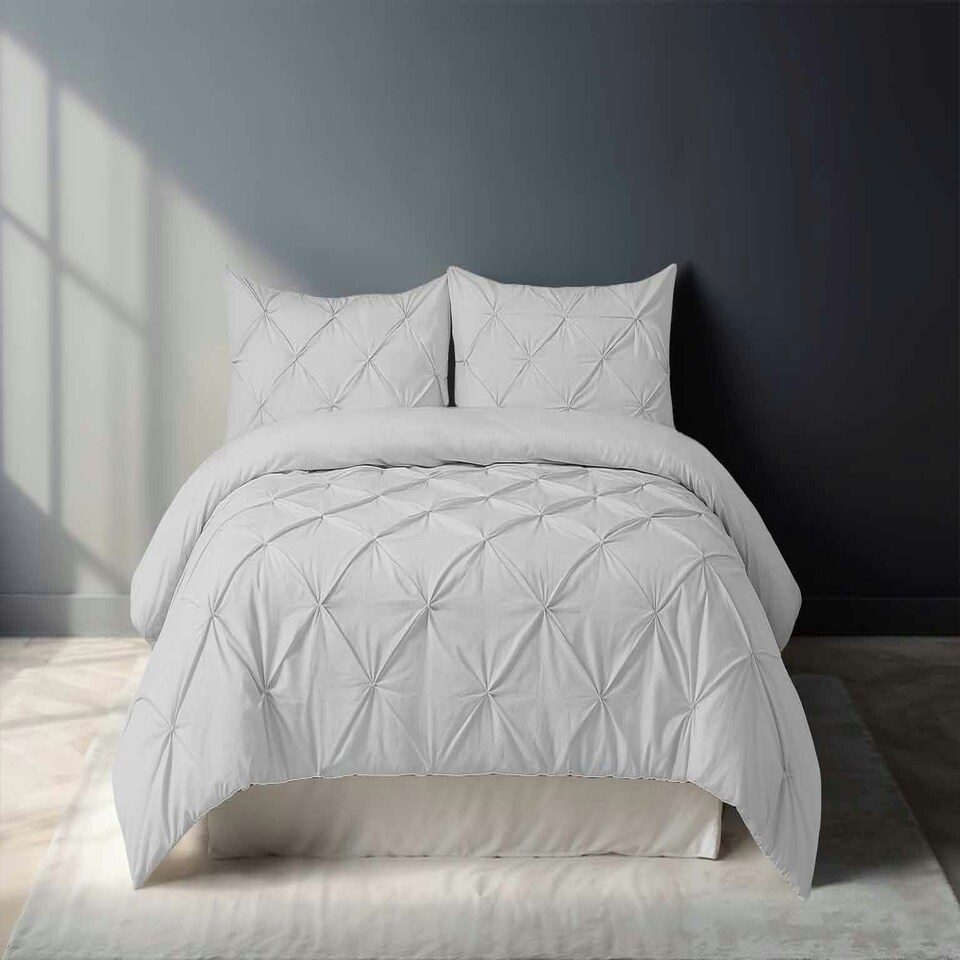 image 1 of Pintuck Pinch Pleated Polycotton Duvet Cover And Pillowcase/s Set Bed Linen Silver | Silver | Super King