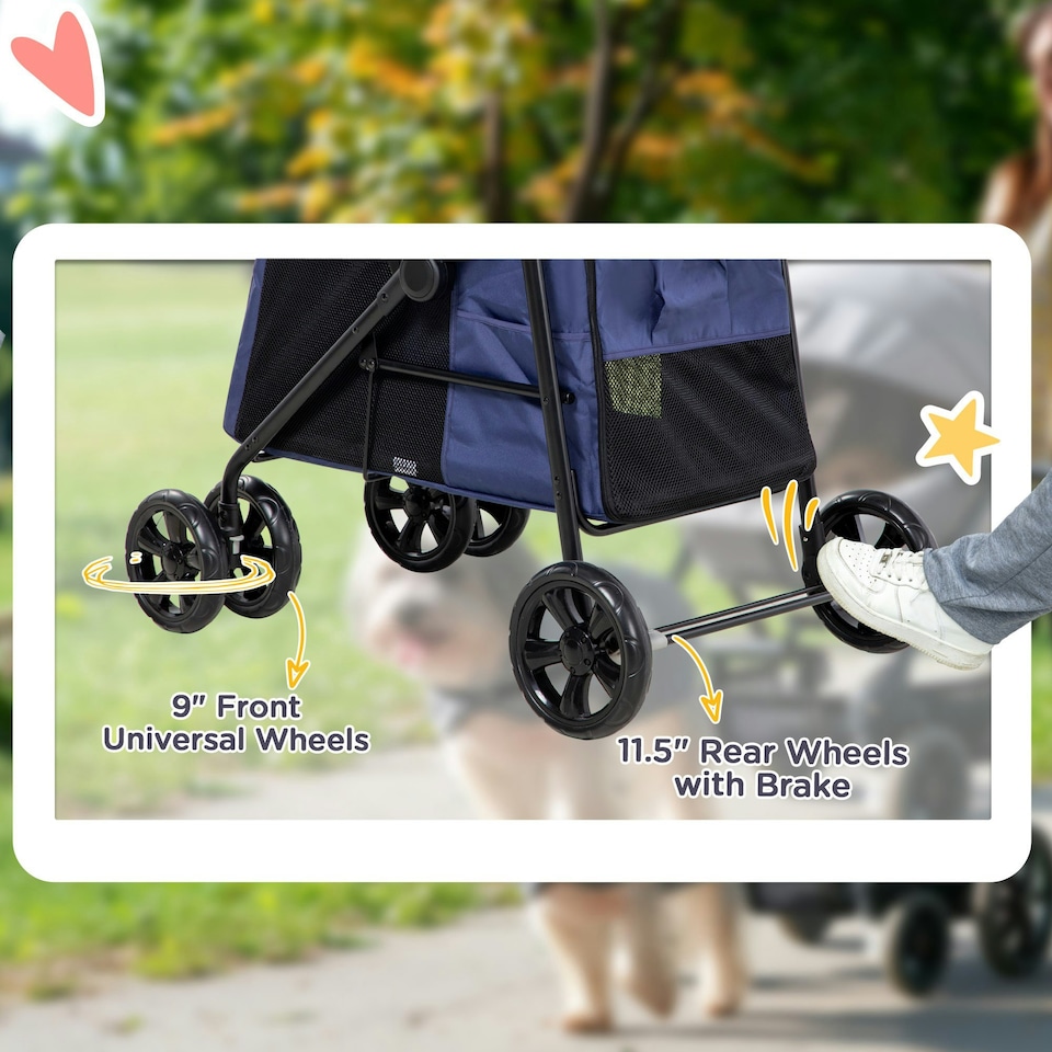 image 1 of PawHut One-click Foldable Pet Stroller w/ Mesh Windows, for Small Pets - Blue