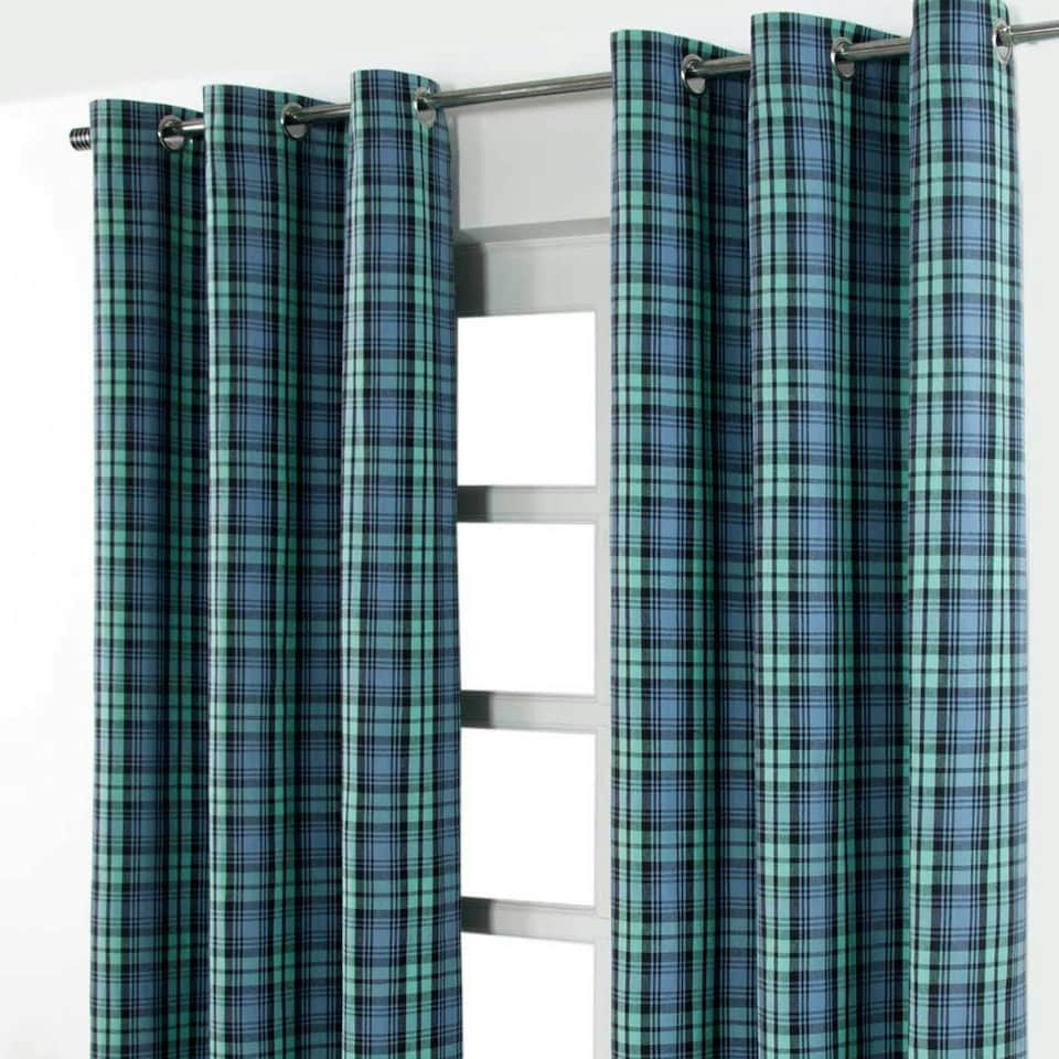 image 1 of Homescapes Black Watch Tartan Ready Made Eyelet Curtain Pair - 137 x 228 cm Drop | Blue | Blue