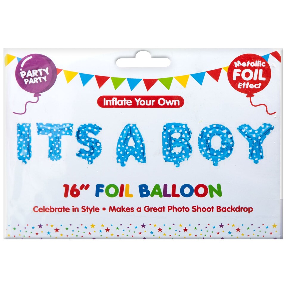 VFM e-Store Metallic Blue 16" "It's A Boy" Foil Party Balloon - Baby Shower Decoration