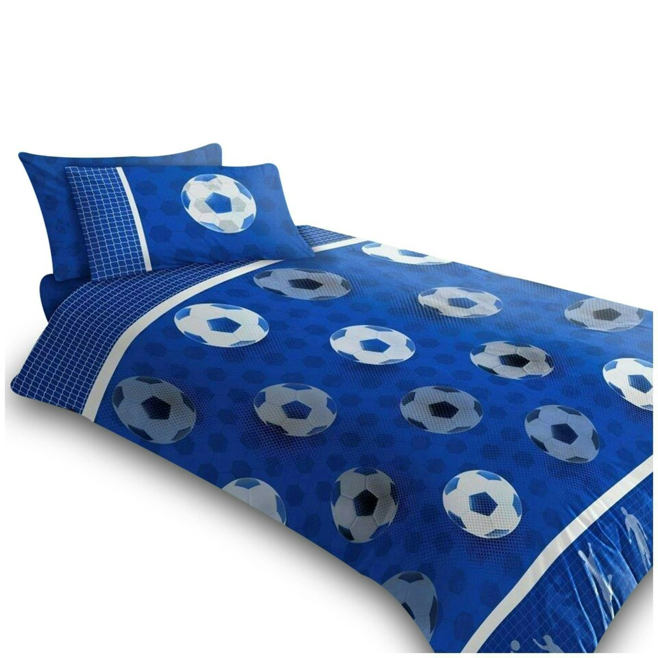 image 1 of VELVETIO Football Goals Duvet Cover Set Soft Polycotton Reversible Kids Beddings Blue | Double