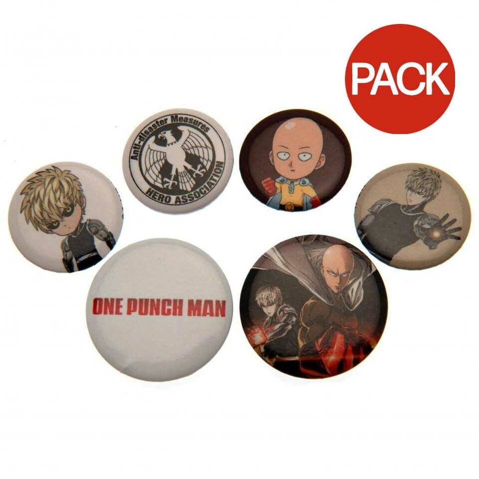 image 1 of One Punch Man Anime Manga Button Badge Set (Pack Of 6) - Multicolour - One Size