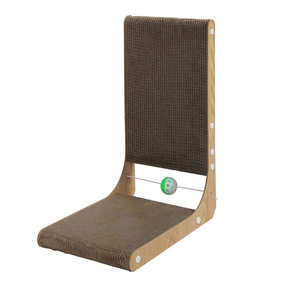 image 1 of Skylos 48cm L Shaped Cat Scratching Board with Ball Toy Wall Furniture Brown