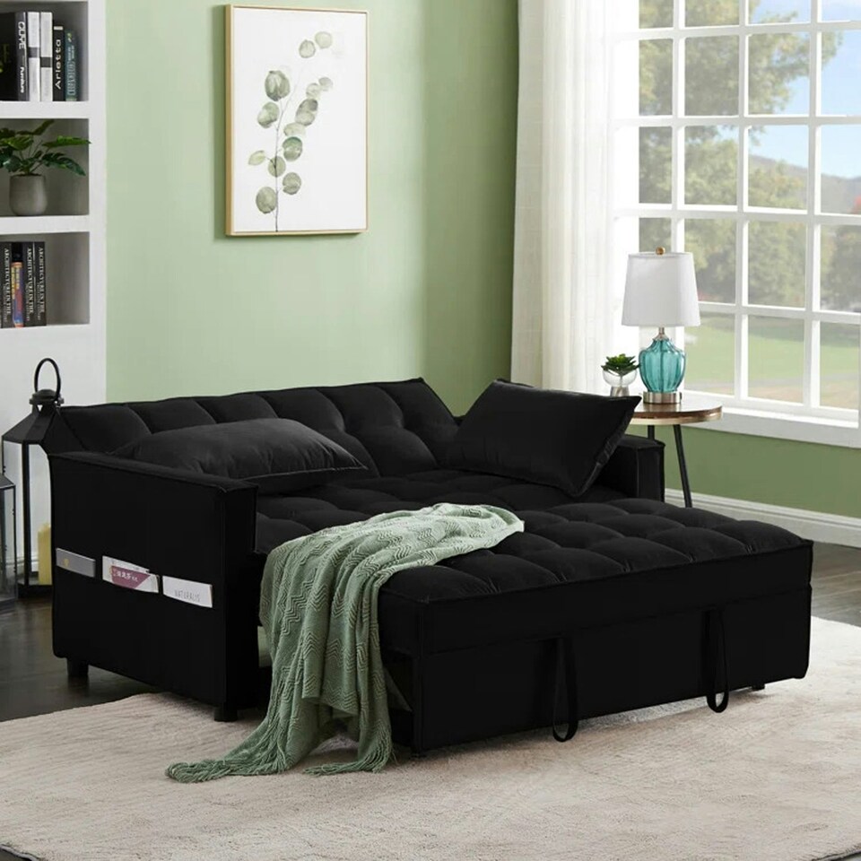 image 1 of Madrid 2 Seater Loveseat Pull Out Sofa Bed Black