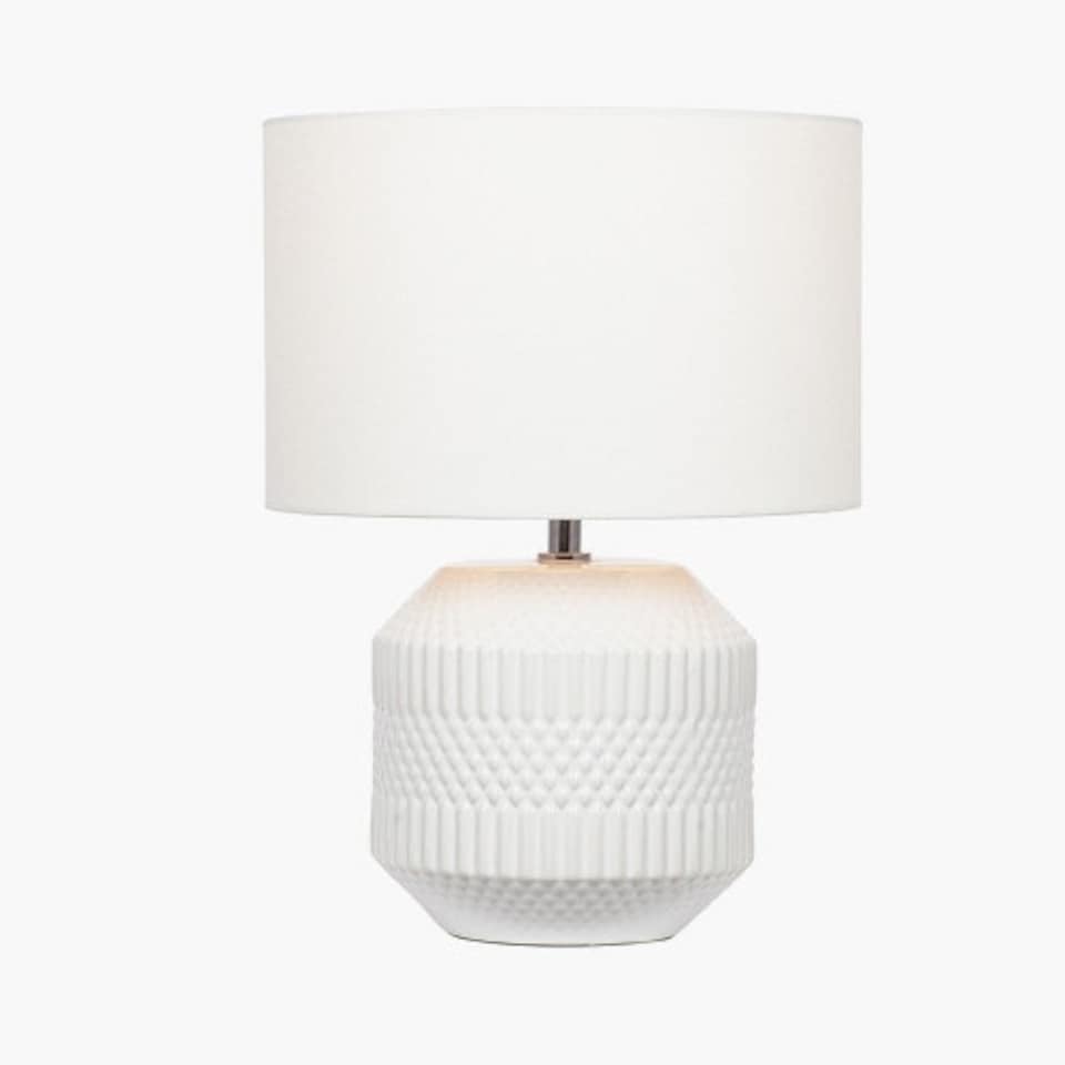 image 1 of White Geo Textured Ceramic Table Lamp