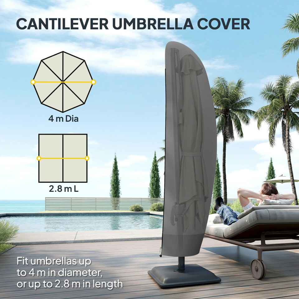 image 1 of Outsunny Parasol Cover, Patio Cantilever Cover, Banana Umbrella Cover, Black