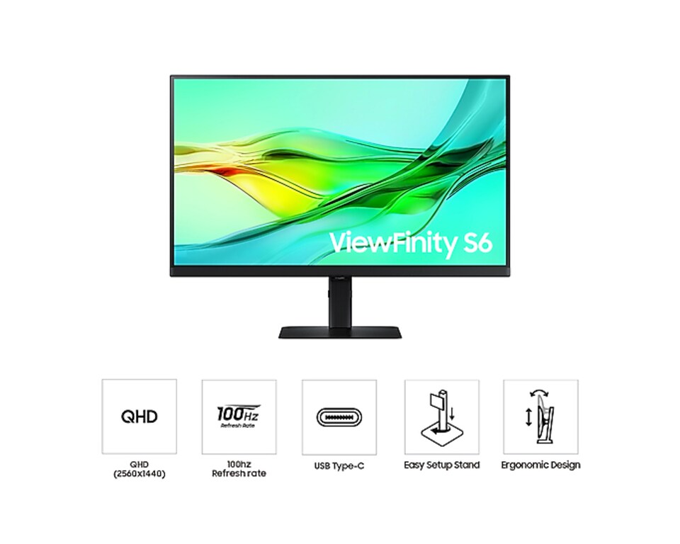 image 1 of Samsung ViewFinity S6 LS27D600UAUXXU 27" IPS Quad HD USB-C Height adjustable Monitor