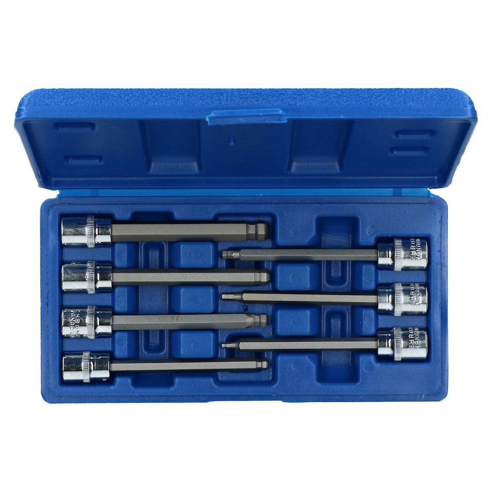 image 1 of 7pc 3/8" Drive Ball Ended Metric Extra Long Allen Hex Keys 3 - 10mm Bit Sockets