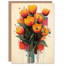Tulip Bouquet Modern Floral Abstract Painting Birthday Greeting Card
