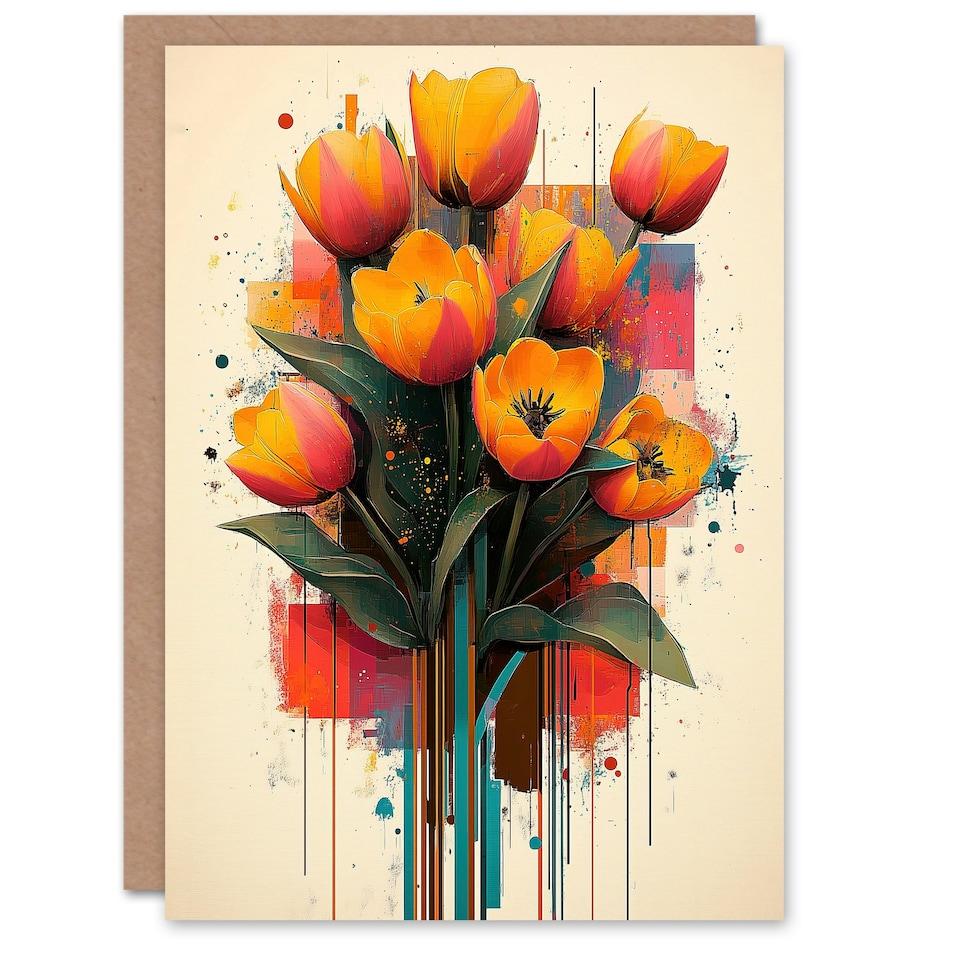 image 1 of Tulip Bouquet Modern Floral Abstract Painting Birthday Greeting Card