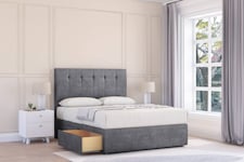 Sloomy Highbury Armour Coniston Divan Bed With Mattress 2 Drawers Same Side With 26" Strutted Headboard 4' Small Double | Grey | Armour | Small Double | 1