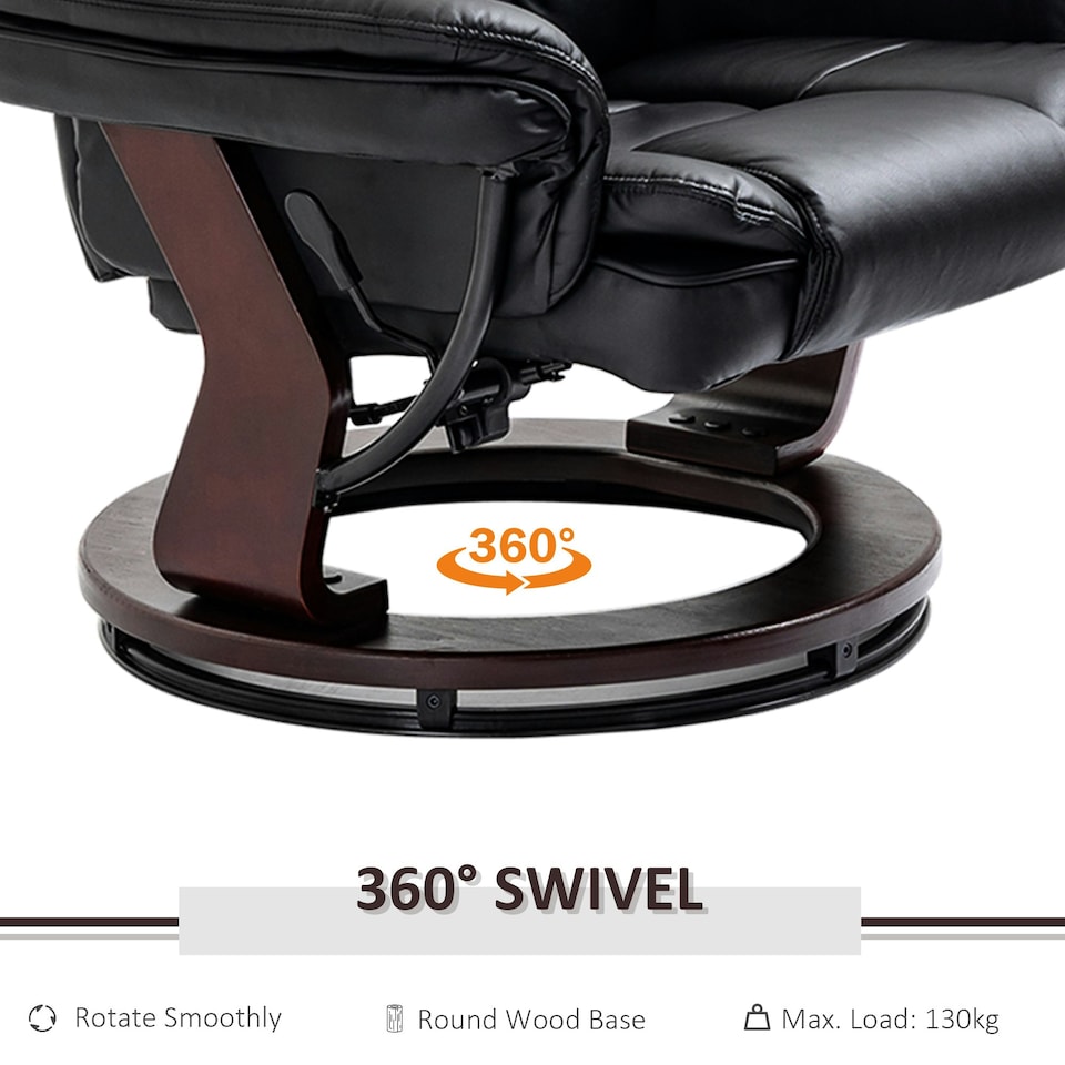 image 1 of HOMCOM Swivel Manual Recliner and Footrest Set PU Leather Lounge Chair Black
