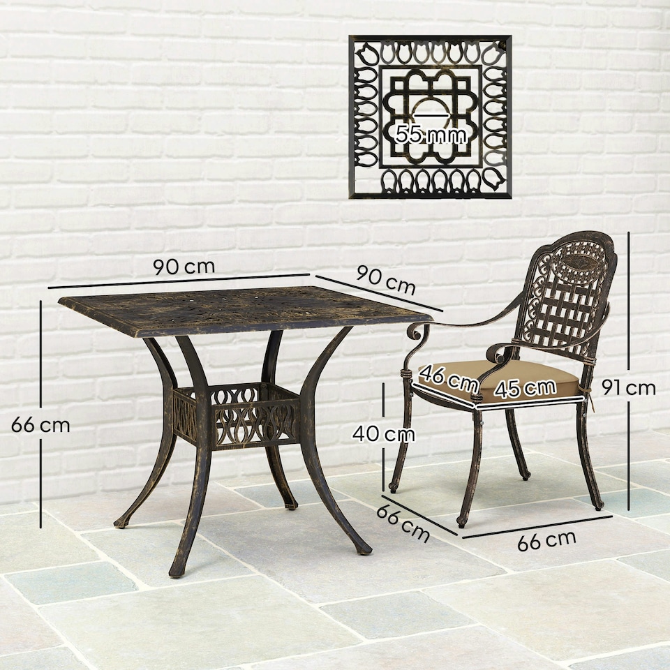 image 1 of Outsunny 5 Pieces Cast Aluminium Garden Dining Set with Parasol Hole, Bronze