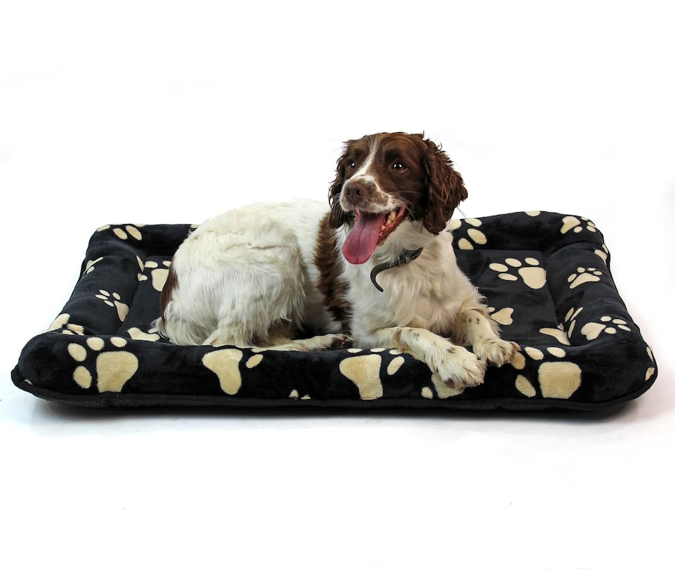 image 1 of Actiaspet Dog Puppy Cage Bed - Soft Machine Washable Faux Fur Cover with Paw Print Design (36")