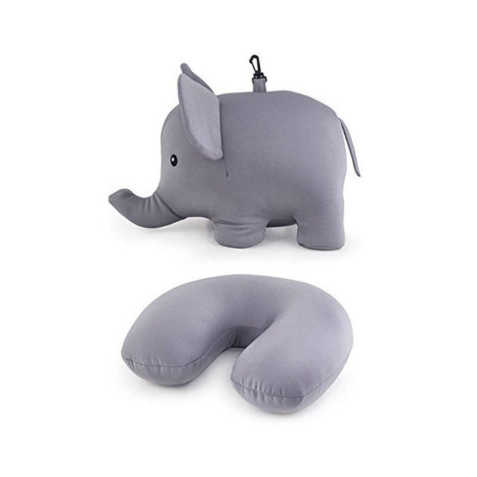 image 1 of Kikkerland Zip & Flip Stuffed Elephant Travel Pillow