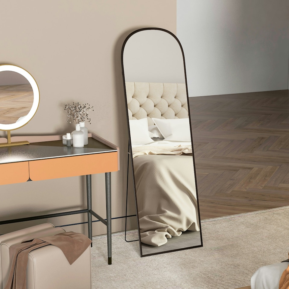 image 1 of HOMCOM Full Length Mirror with Aluminium Alloy Frame Hanging or Leaning Black