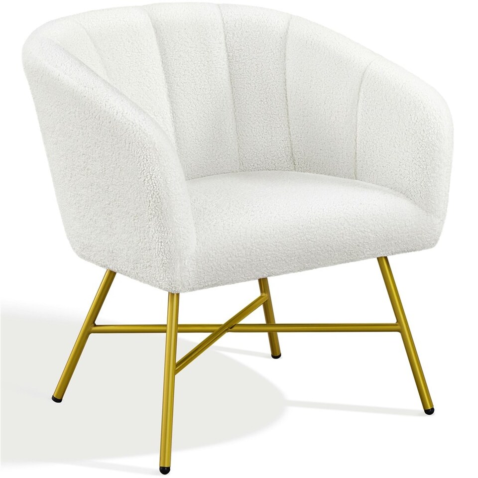 image 1 of Yaheetech Boucle Barrel Chair with Backrest Armrest White