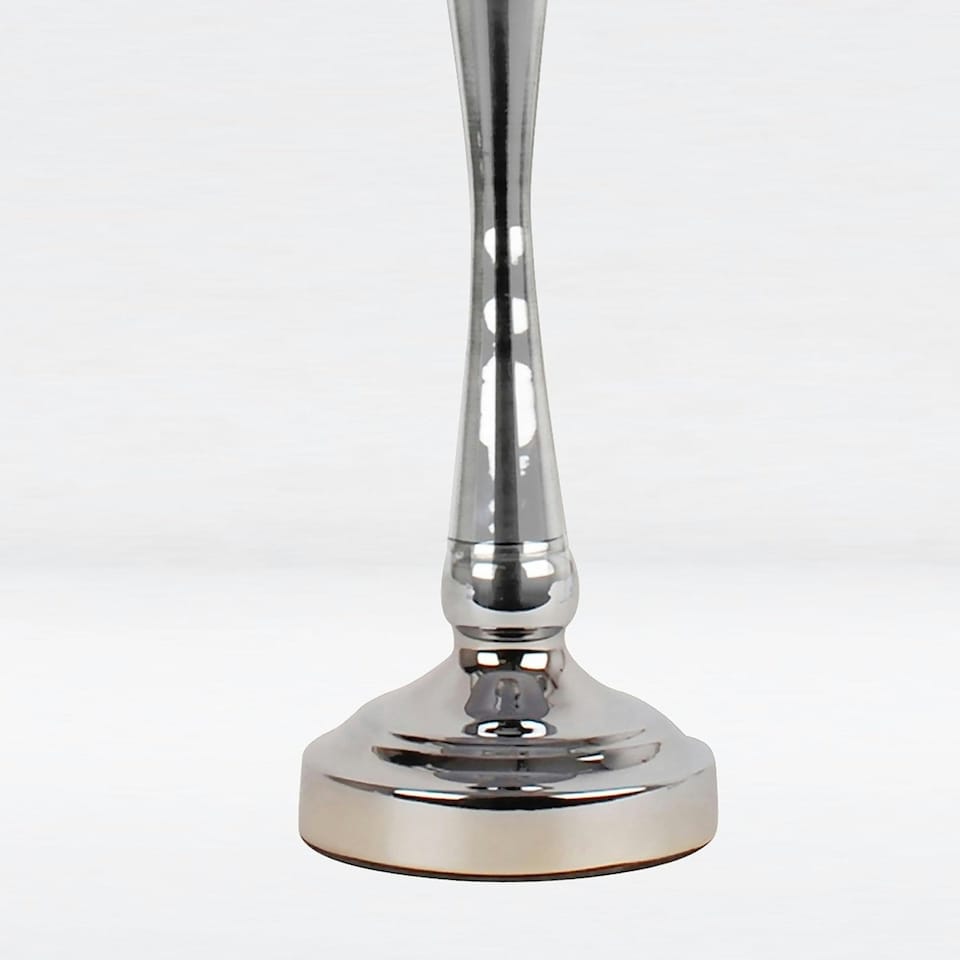 image 1 of Set of 2 Chrome Table Lamps with Stem Detail and Navy Blue Shades Chrome | Blue