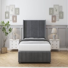 Sloomy Hargrave Armour Coniston Divan Bed With Mattress No Drawers With 54" Wingback Headboard & 12" Matching Footboard 4'6 Double | Grey | Armour | Double | 1