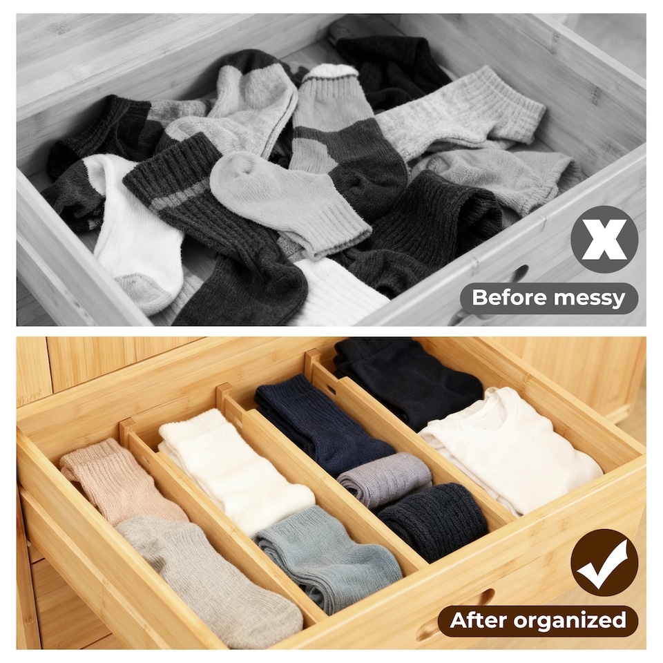 image 1 of Levede Adjustable Drawer Divider Bamboo 4PC Expandable Organisers Spring