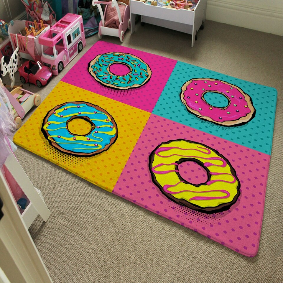 image 1 of Set doughnut sweet food, donut cartoon pop art style (Rug) Multi | S