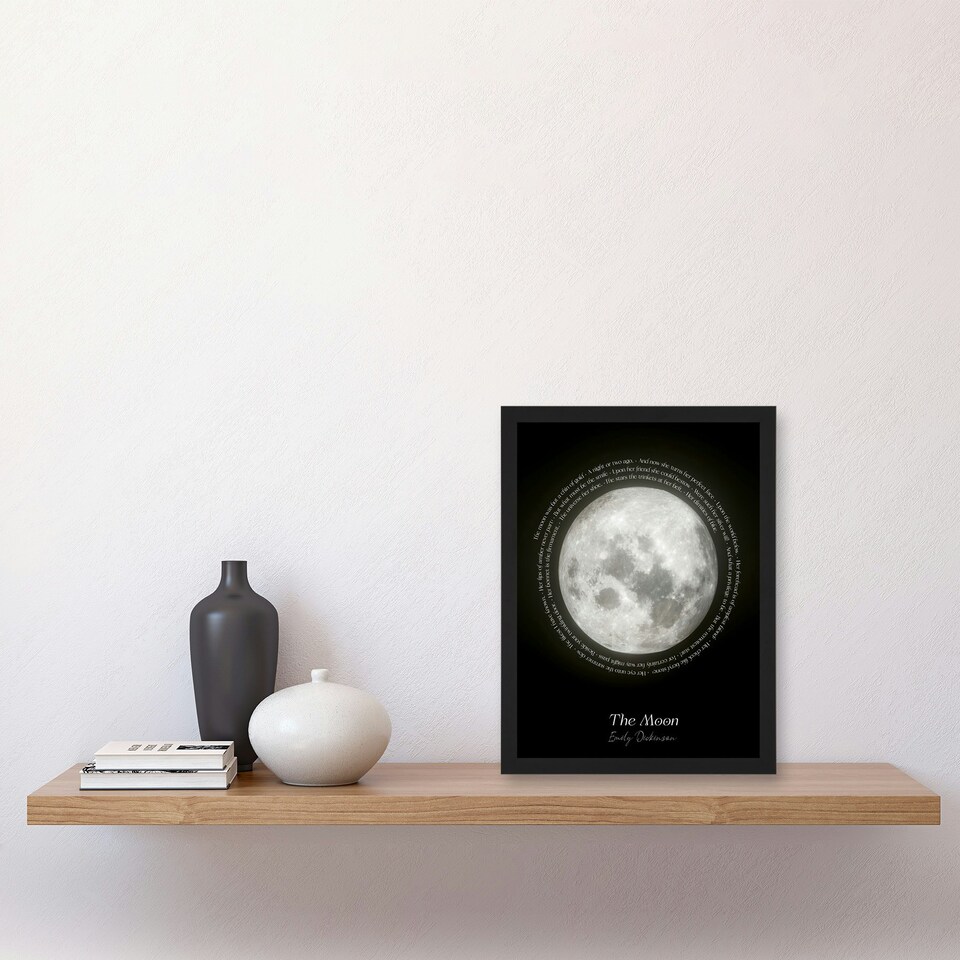 image 1 of Emily Dickinson Moon Poem Quote Home Decor Black Framed Wall Art Print A4