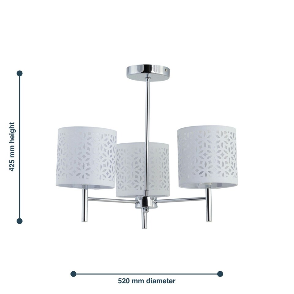 image 1 of Brea - Chrome 3 Light Fitting with White Cut Out Shades Chrome | White