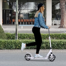 HOMCOM Folding Kick Scooter, Adjustable Ride On Scooter with 200mm Big Wheels and Double Shock Absorption, Urban Scooter for 14 older Teens Adult, White