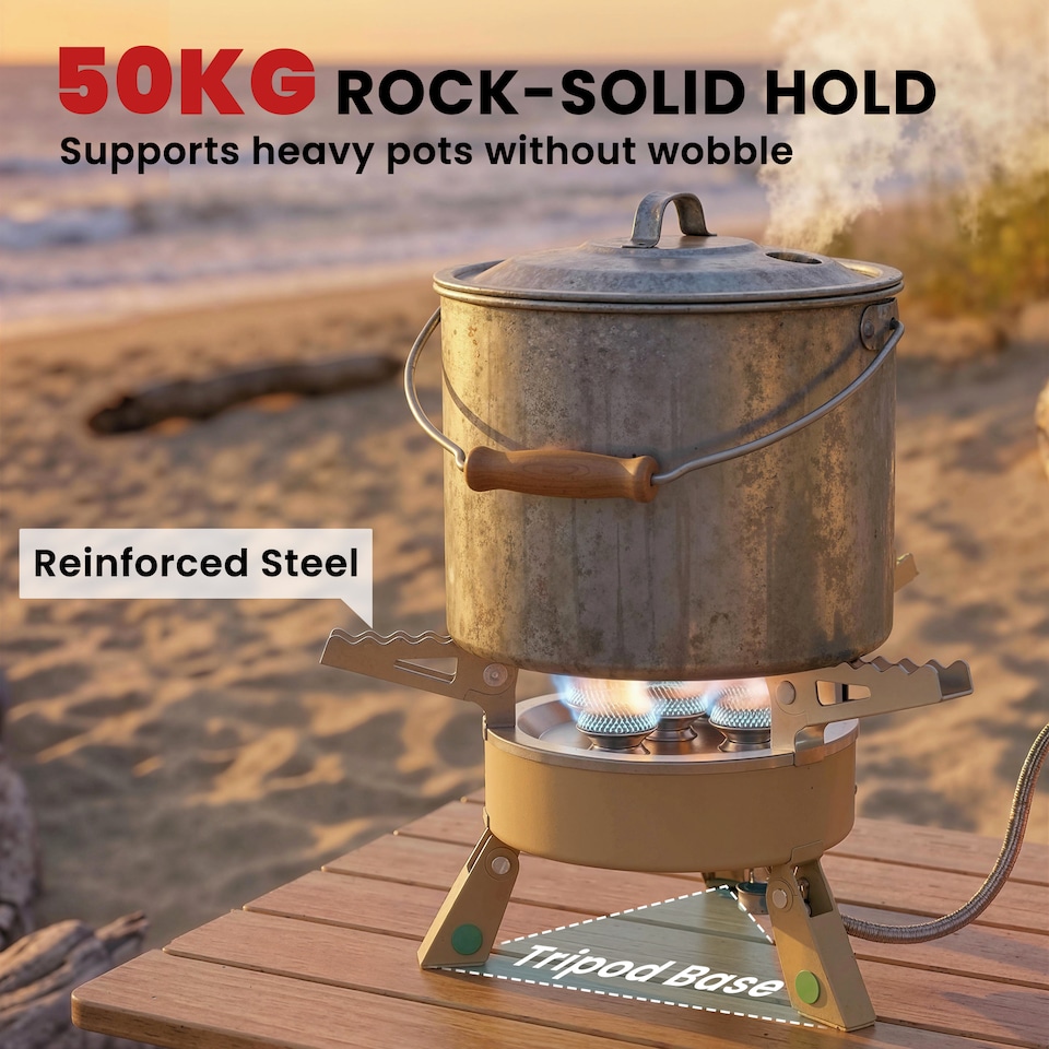 image 1 of Outsunny 7000W Camping Stove with Piezo Ignition, High Power Gas Stove Khaki | Brown | Khaki | 22 x 22 x 12 cm