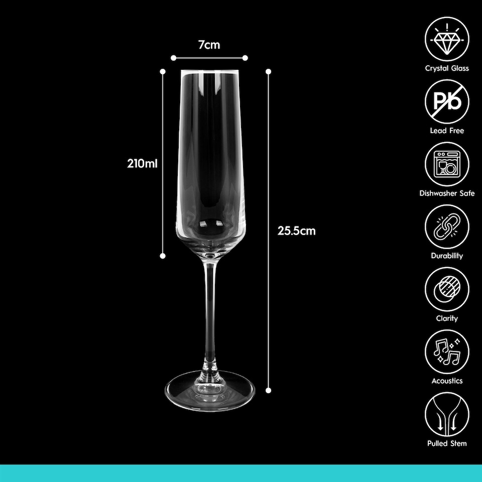 image 1 of Argon Tableware Soho Crystal Champagne Flutes - 210ml | Clear | Clear | 6
