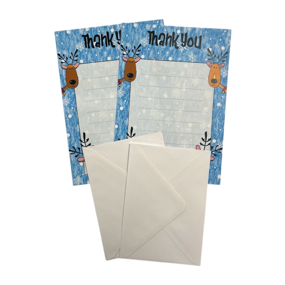 image 1 of Pack of 20 Christmas Snow Reindeer Thank You Sheets With Envelopes