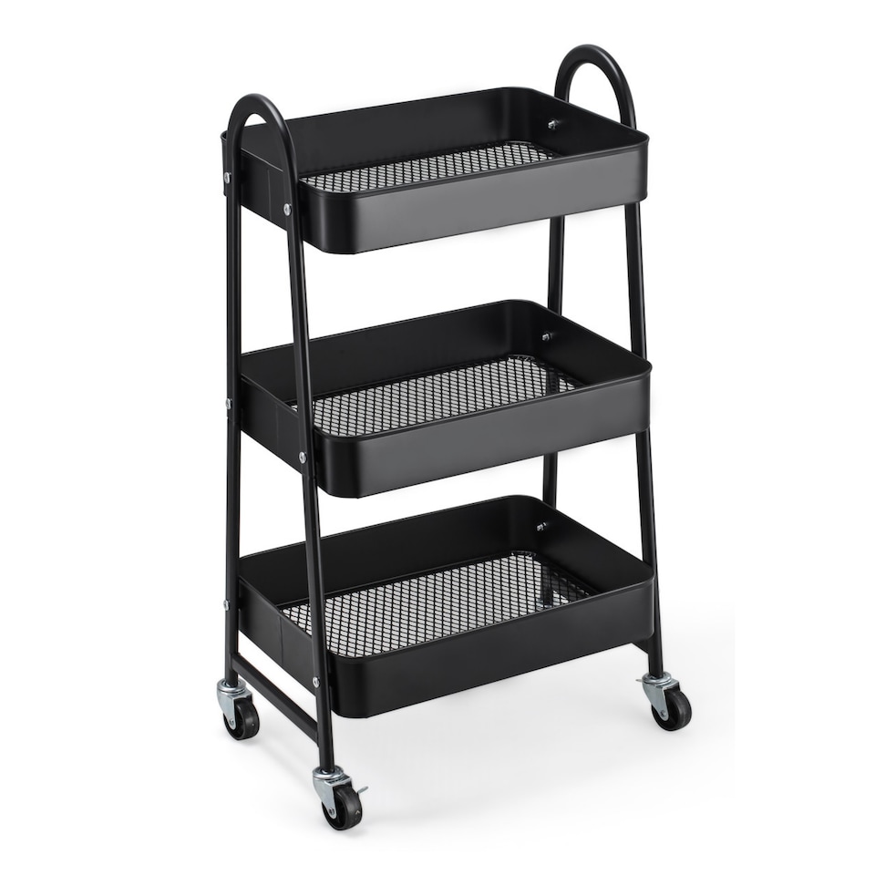 image 1 of 3 Tier Shelf Metal Slim Storage Trolley Cart with Castor Wheels Bathroom Organiser | Black | Black | 3 Tier | 1