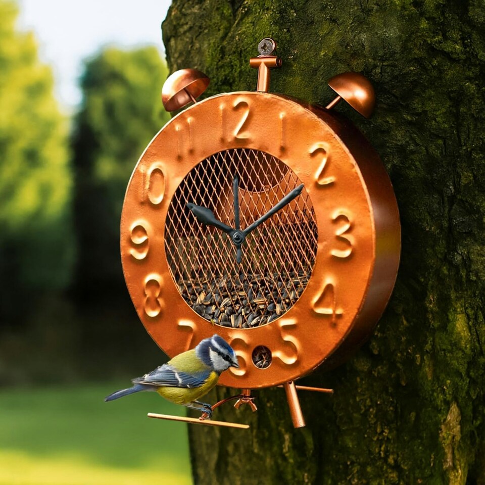 image 1 of Marco Paul Orange Clock Design Bird Feeder 33cm