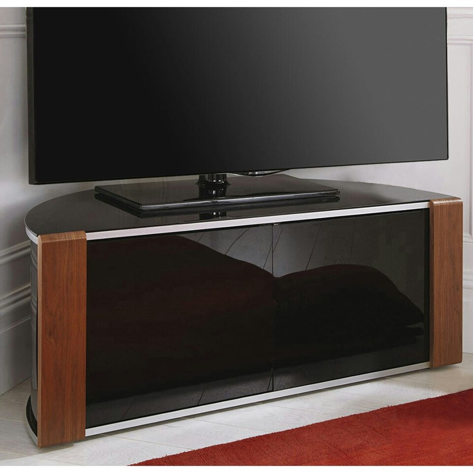 image 1 of MDA Designs Sirius 850 Remote Friendly Beam Thru Glass Door Gloss Black with Walnut/Oak Reversible Panels  for TVs up to 40" LCD/Plasma/LED Cabinet TV Stand | Multi | 1