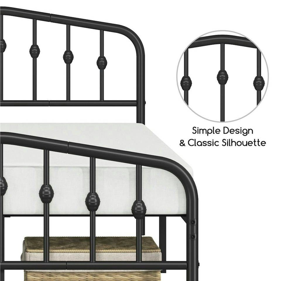 image 1 of Yaheetech 190 cm L × 135 cm W Modern Metal Bed Frame with Arched Headboard Black