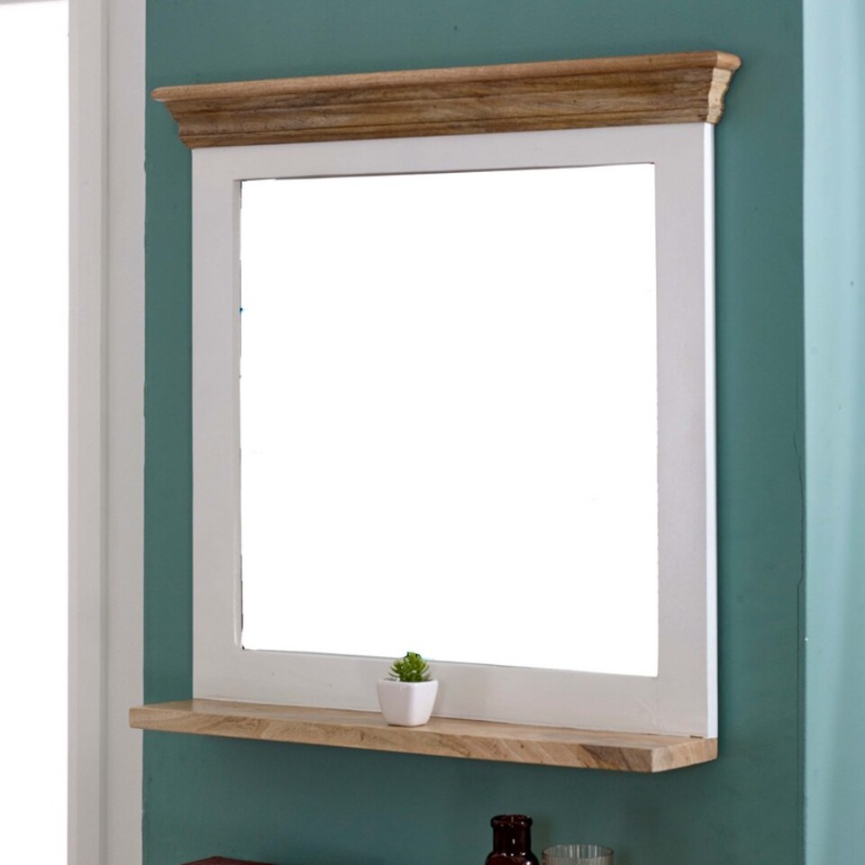 image 1 of Alfie Framed Mirror with Shelf - Mango Wood - L80 x W73 x H16 cm