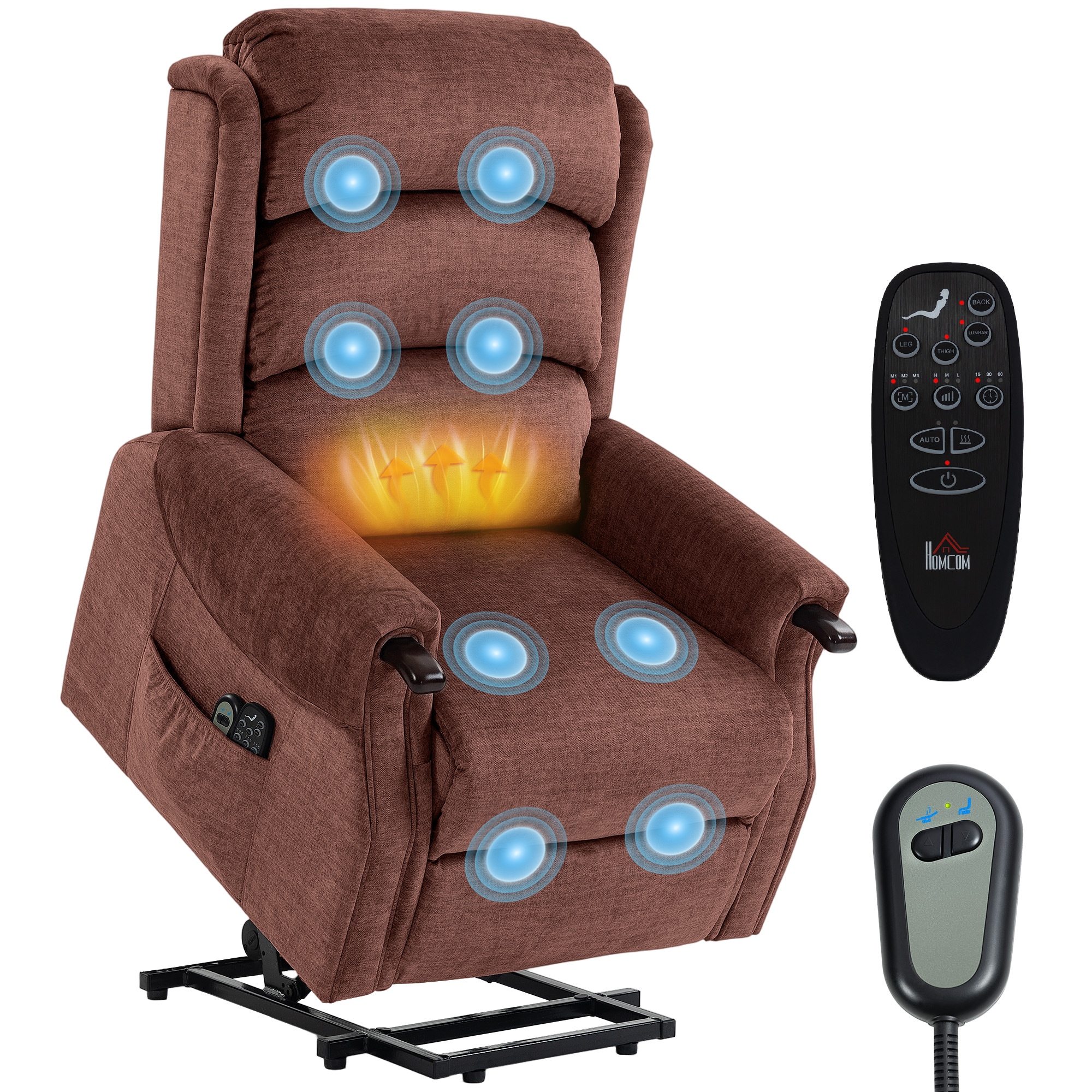 HOMCOM Power Lift Recliner Chair with Vibration and Heat, Wood Grip