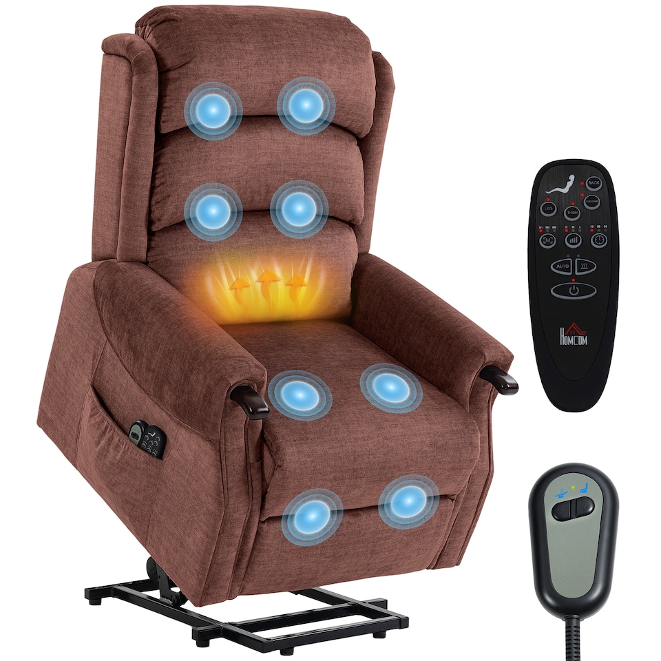 image 1 of HOMCOM Power Lift Recliner Chair with Vibration and Heat, Wood Grip