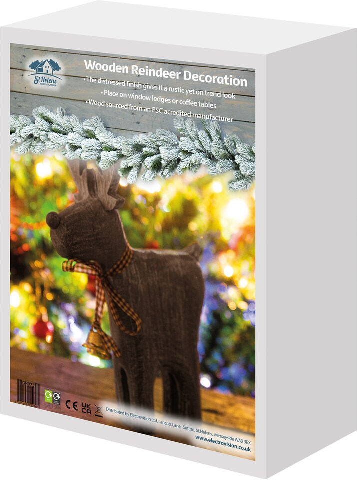 image 1 of LIGHT BROWN  WOODEN REINDEER- BRUSHED SNOW EFFECT