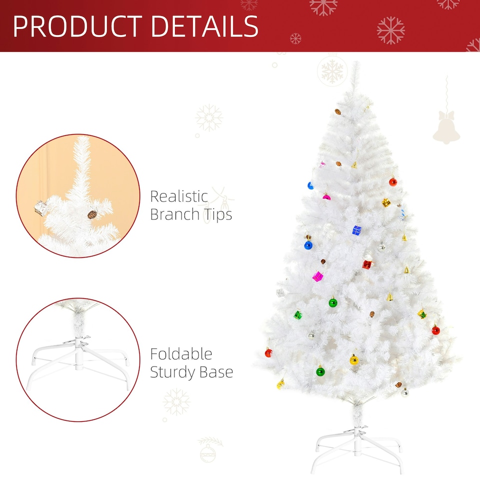 image 1 of HOMCOM 6ft Snow Artificial Christmas Tree w/ Metal Stand Decorations Home White