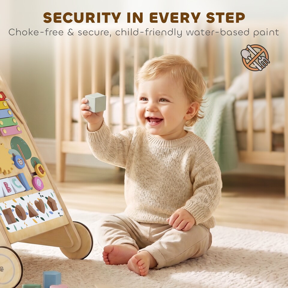 image 1 of AIYAPLAY Wooden Baby Walker with Speed Control, Activity Centre for 18 M+