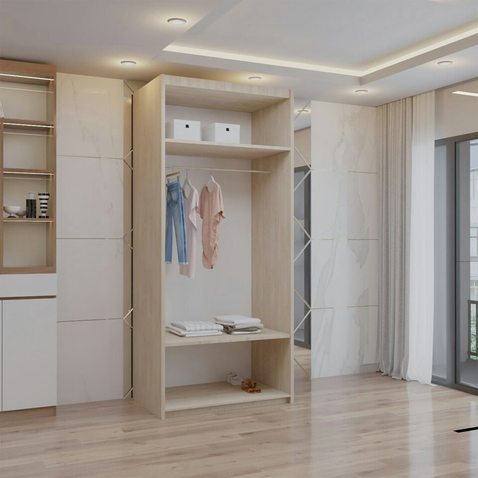 image 1 of Sliding wardrobes 4U Modern Full Mirror Sliding Door Wardrobe Multi Size & Color Options - 90cm Brown | 90cm(Oak)