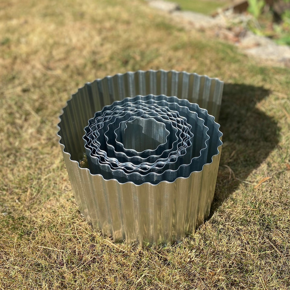 image 1 of Galvanised Metal Corrugated Garden Lawn Edging (5m x 16.5cm) - 8 Rolls