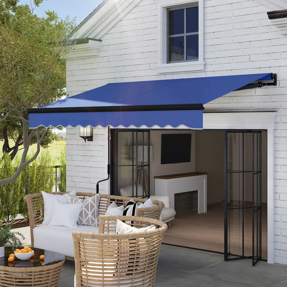 image 1 of Outsunny 2.5 x 2m Electric Awning with LED Light and Remote Controller Blue Blue